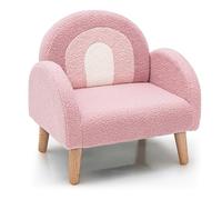 COSTWAY Sillón Infantil con Tela de Felpa Suave, Espuma de Alta Elasticidad, Patas de Madera Macizas, Sillón Tapizado para Niños, para Guardería, Sala de Juegos, Dormitorio (Rosa)