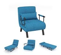 COSTWAY Sofá Cama Convertible, Silla de Dormir Individual Tri-Fold con Respaldo Ajustable de 6 Posiciones, Cojín Desmontable y Asiento Tapizado, Estructura Metálica Plegable (Azul)