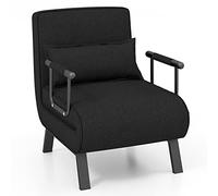 COSTWAY Sofá Cama Convertible, Silla de Dormir Individual Tri-Fold con Respaldo Ajustable de 6 Posiciones, Cojín Desmontable y Asiento Tapizado, Estructura Metálica Plegable para Hogar (Negro)