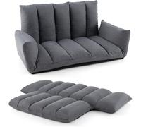 COSTWAY Sofá de Suelo Plegable con Respaldo, Tela de Lino, Gris Gray 119 x 76 x 60 cm