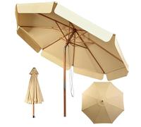 COSTWAY Sombrilla de Ø300cm de Madera Parasol de Jardín Inclinable Sombrilla de Manivela para Playa Jardín Piscina Terraza (Beige)