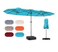 COSTWAY Sombrilla Doble Terraza Exterior 400 x 200 cm, Parasol Jardin Grande con Base Rellenable, Manivela, 12 Varillas, Sombrilla de Patio