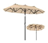 COSTWAY Sombrilla Doble Terraza Exterior 400 x 200 cm, Parasol Jardin Grande con Base Rellenable, Manivela, 12 Varillas, Sombrilla de Patio