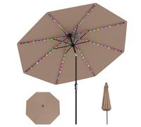 COSTWAY Sombrilla Terraza Exterior 3x3 m, Parasol Jardin con 96 Luces LED, 9 Modos, Ajuste de Inclinación 35°, Manivela, 8 Varillas, Tapa Ventilada, Sombrilla para Patio (Café-Luz Multicolor, Ø300 cm)