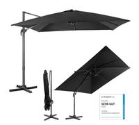COSTWAY Sombrilla Terraza Exterior 3x3M con Base Cruzada, Sombrilla Jardin Rectangular, 3 Inclinaciones, Rotación 360°, 8 Varillas, Parasol Excentrico Grande Jardin Terraza Patio (negro)