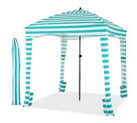 COSTWAY, tienda de playa portátil con protección solar, con panel lateral desmontable, 8 sacos de arena y bolsa de transporte. Ideal para sombra en exteriores, dimensiones: 183x183 cm. Color: blanco y