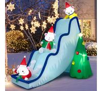 COSTWAY: Tobogán inflable navideño de 220 cm con luces LED, decoración navideña iluminada que incluye un ventilador, un tobogán con diseño de nieve, un árbol de Navidad y 3 osos polares