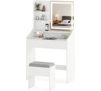 COSTWAY Tocador de Maquillaje con Luz y Espejo White 80 x 39 x 142 cm