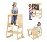 COSTWAY Torre de Aprendizaje 3 en 1 para niños, Taburete Plegable, Pizarra y Juego de Mesa Infantil, Taburete Montessori, Silla de Aprendizaje para habitación Infantil, Cocina, baño a Partir de 1 año