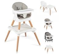 COSTWAY Trona Bebé 9 en 1, Trona Evolutiva con Bandeja Extraíble Apta para Lavavajillas, Patas de Madera, Cinturón de Seguridad de 5 Puntos y Cojín de Asiento, Silla Alta Convertible (Gris Claro)