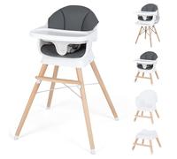 COSTWAY Trona Convertible para Bebés, Silla Alta de Alimentación Evolutiva con Bandeja y Cojín Desmontables, Arnés de 5 Puntos y Patas de Madera, Taburete Portátil Infantil para 6-36 Meses