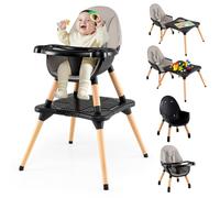 COSTWAY Trona para Bebé con Altura Ajustable, Silla Alta para Comer con Cinturón de Seguridad y Bandeja Extraíble, Trona Portátil Evolutiva Bebé (Negro,con Tablero de Bloques)