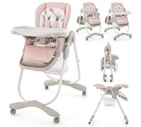 COSTWAY Tronas de Bebe Plegable, Trona Portatil Multifuncional con Ruedas Giratorias, 7 Altura Ajustable, Reposapiés y Respaldo, Bandeja de Comida Extraíble, para 6-36 Meses (Rosa)
