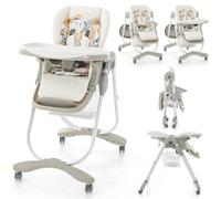 COSTWAY Tronas de Bebe Plegable, Trona Portatil Multifuncional con Ruedas Giratorias, 7 Altura Ajustable, Reposapiés y Respaldo, Bandeja de Comida Extraíble, para 6-36 Meses (Blanco)