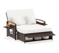 COSTWAY: Tumbona de ratán sintético, tumbona de jardín con respaldo ajustable, reposabrazos abatibles y cojín, tumbona de relax, tumbona doble, sofá de jardín