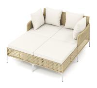COSTWAY Tumbona Doble de Ratán para Exterior, Tumbona de Mimbre para 2 Personas Beige 153 x 133 x 70 cm