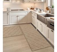 COSY HOMEER Alfombra de Cocina Antideslizante Lavable, Set de 2 Unidades (61 x 90 cm + 61 x 152 cm), Alfombra para Pasillo y Cocina, Ideal para Sala de Estar, Beige
