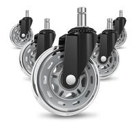 COSYLAND 5pcs Ruedas Silla Oficina - 10 mm x 22 mm (para 1-KEA) - Para Oficina, Hogar y Gaming - Deslizan Suavidad y Silencio - No Rayan el Suelo - Gris Transparente