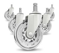 COSYLAND 5pcs Ruedas Silla Oficina - 11 mm x 22 mm - Deslizan Suavidad y Silencio - No Rayan el Suelo - No Acumula Suciedad - Blanco Transparente
