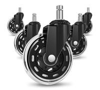 COSYLAND 5pcs Ruedas Silla Oficina - 11 mm x 22 mm - Deslizan Suavidad y Silencio - No Rayan el Suelo - No Acumula Suciedad - Negro Transparente