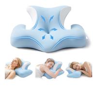 COSYLAND Almohada Cervicales y Cuello - Ergonómica para Dormir de Lado, Boca Arriba o Abajo, Espuma Viscoelástica, Diseño con Espacio para Orejas y Brazos, Funda Transpirable, 64×48×24 cm, Azul Cielo