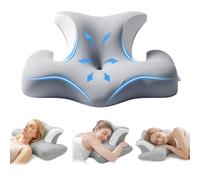 COSYLAND Almohada Cervicales y Cuello - Ergonómica para Dormir de Lado, Boca Arriba o Abajo, Espuma Viscoelástica, Diseño con Espacio para Orejas y Brazos, Funda Transpirable, 64×48×24 cm, Gris