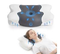 COSYLAND Almohada Cervicales y Cuello - Espuma Viscoelástica, Diseño Mariposa con Soporte Ergonómico y Transpirable, para Dormir de Lado, Boca Arriba y Boca Abajo, 60 x 40 x 10/13 cm, Gris Oscuro