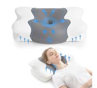 COSYLAND Almohada Cervicales y Cuello - Espuma Viscoelástica, Diseño Mariposa con Soporte Ergonómico y Transpirable, para Dormir de Lado, Boca Arriba y Boca Abajo, 60 x 40 x 10/13 cm, Gris