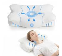COSYLAND Almohada Cervicales y Cuello - Espuma Viscoelástica, Diseño Mariposa con Soporte Ergonómico y Transpirable, para Dormir de Lado, Boca Arriba y Boca Abajo, 60 x 40 x 10/13 cm, Blanco