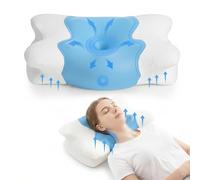 COSYLAND Almohada Cervicales y Cuello - Espuma Viscoelástica, Diseño Mariposa con Soporte Ergonómico y Transpirable, para Dormir de Lado, Boca Arriba y Boca Abajo, 60 x 40 x 10/13 cm, Azul