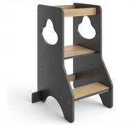 COSYLAND Torre de Aprendizaje Montessori de Madera para Niños Desde 18 Meses - Altura Ajustable en 3 Niveles - con Barandillas de Seguridad - Estable y Fácil de Montar - 80CM, Negro Oscuro, Disco