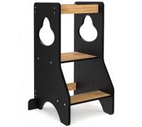 COSYLAND Torre de Aprendizaje Montessori de Madera para Niños Desde 18 Meses - Altura Ajustable en 3 Niveles - con Barandillas de Seguridad - Estable y Fácil de Montar - 80CM, Negro y Natural, Disco