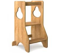 COSYLAND Torre de Aprendizaje Montessori de Madera para Niños Desde 18 Meses - Altura Ajustable en 3 Niveles - con Barandillas de Seguridad - Estable y Fácil de Montar - 80CM, Natural, Disco