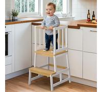 COSYLAND Torre de Aprendizaje Montessori para Niños Mayores de 18 Meses, Estructura Antivuelco y Estable (Blanco Cremoso Y Natural)