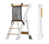 COSYLAND Torre de Aprendizaje Montessori Plegable - Altura Ajustable en 2 Niveles, para Niños de 18 Meses a 6 Años, Ideal para Cocina, Baño y Habitación Infantil - Blanco y Natural