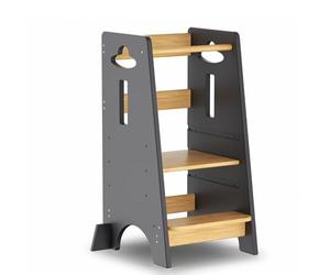 COSYLAND Torre de Aprendizaje para Niños - Torre de Aprendizaje de Madera para Bebés de 1 a 6 Años - Altura Ajustable en 3 Niveles - 80CM - Gris Clásico y Natural