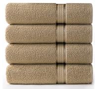 Cotton Craft -Ultra Soft 4 Pack Bath Towels -76x137 - Linen - 100% Pure Ringspun Cotton - Luxurious Rayon Trim - Ideal for Everyday Use - Easy Care Machine Wash