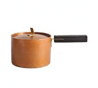 CoudarTitie Olla de Cobre Martillado con Tapa Cazuela Sartén Cazo Estilo Artesanal con Mango de Madera Firme y Cuerpo Pesado para Constante y Cocción Precisa Apta, Sin Pico, Versión Engrosada