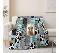 Country Cottage - Manta e tica de forro polar de 180 x 200 cm, manta suave y cálida para sofá, cama, sillones, picnic, estampado de vacas, cebra, lunares, manta acogedora y mullida, color negro y