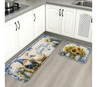 Country Farm - Tapetes de cocina para suelo, diseño floral de girasol, tapetes suaves y rústicos, acolchados con resortes, cómodos, lavables para fregaderos de cocina, lavadero, baño, 2 unidades