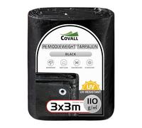 COVALL 3x3m Lona de Resistencia Media 110GSM - Lámina de Suelo Impermeable Resistente a los Rayos UV Cubiertas de Carpas al Aire Libre Techo de Piscina Barcos RV Camión Coche Tarpaulin (Negro)