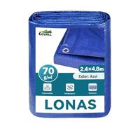 COVALL Lona Impermeable Exterior 2.4x4.8 m- 70 g/m², Azul, Resistente al Desgarro, con Ojales de Acero - Cubre Piscina Rectangular, Camping, Toldo, Cubretodo Múltiples Usos