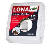 COVALL Lona Impermeable Exterior 2x10 m- 115g/m², Blanco, con Ojales de Acero, Resistente al Desgarro, Lona Protectora Resistente a Intemperie y a Rayos UV, para Jardín, Piscina y Remolque