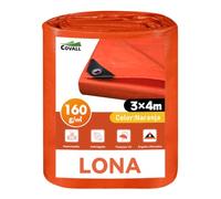 COVALL Lona Impermeable Exterior con Ojales, Resistente al Desgarro, Intemperie y Anti-UV, Funda Protectora Multiusos para Madera, Jardín, Piscina y Remolque, 160 g/m², Naranja, 3x4 m