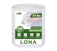 COVALL Lona Impermeable Exterior Transparente 3x3 m 165 g/m² con Ojales, Resistente al Desgarro, Intemperie y Anti-UV, Funda Protectora Multiusos para Madera, Jardín, Piscina y Remolque