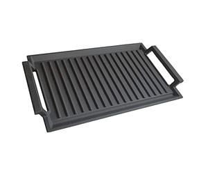COVERCOOK Sartén de hierro fundido, placa de parrilla rectangular, 2 asas, sartén de 43 x 23 cm para placa de inducción, horno de fuego abierto, parrillas eléctricas al aire libre, superficie estriada