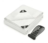 CoverUp! Lona Impermeable Blanco 4x4 m 200 g/m² con 12 Gomas de sujeción y Ojales Aluminio - Resistente UV y desgarros - Cobertura Exterior Premium