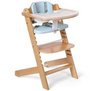 Cowiewie Trona Evolutiva de Madera para Bebé, Asiento y Reposapiés Ajustables, Bandeja Extraíble, Arnés de 5 Puntos y Cojín Lavable, Silla Alta para Bebés y Niños,azul
