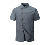 CoXuantion Chaqueta de Chef Hombre Profesional Cocinero Chaqueta Unisex Uniforme Chef Chaquetas Manga Corta Ajuste Moderno Chaquetilla Hotel Cafetería XXL,Gris