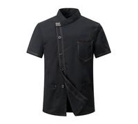 CoXuantion Chaqueta de Chef Hombre Profesional Cocinero Chaqueta Unisex Uniforme Chef Chaquetas Manga Corta Ajuste Moderno Chaquetilla Hotel Cafetería XL,Negro